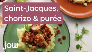 Recette de SaintJacques chorizo amp purée [upl. by Howlyn810]