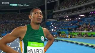 Michael Johnsons Reaction LIVE  Niekerks 4303s breaks Johnsons 4318s WR at 400m Rio 2016 [upl. by Prowel]