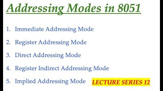 Addressing Modes in 8051 Microcontroller and its Interfacing Lecture Series 12 [upl. by Anilorac]