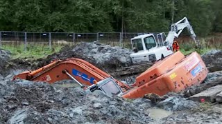 Two Excavators stuck in deep clay  Heavy Recovery  Terribärgarn Sweden [upl. by Uah]