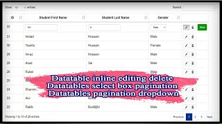 Datatable inline editing delete  Datatables select box pagination  Datatables pagination dropdown [upl. by Venu]