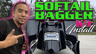 Softail Bagger Conversion Kit Install BadDadcustommotorcycle for 2017 and older Softails [upl. by Akinajnat]