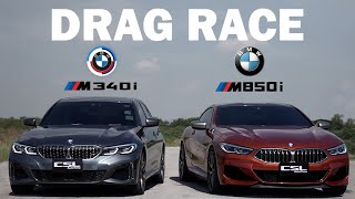 HIGHLIGHT BMW M850i vs BMW M340i DRAG RACE [upl. by Dyer]