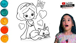 Princess and Unicorn Cat  Colouring Activity for Kids and ToddlersDrawing Tips [upl. by Rosalynd]