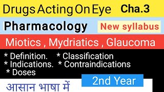 Drugs Acting On Eye  Pharmacology Chapter 3  Miotics  Mydriatics  Glaucoma [upl. by Schreibe]