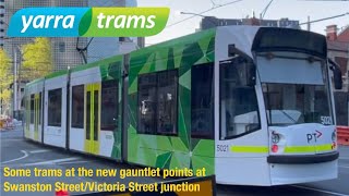 Some trams at the new gauntlet points at Swanston StreetVictoria Street junction [upl. by Chrisoula]