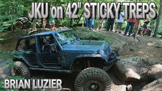 Brian Luzier JKU on 42quot Maxxis Stickies on Waterfall at Stillwell Stompers August Jamboree [upl. by Nowd]