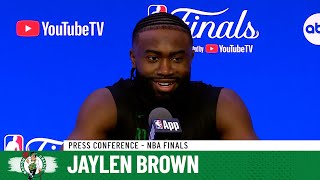 PRESS CONFERENCE Jaylen Brown on Kyrie Irving facing scrutiny return to NBA Finals [upl. by Chong33]