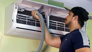 Learn How to Clean an Air Conditioner Servicing AC Cleaning at Home  SMELL FREE AC [upl. by Aros]