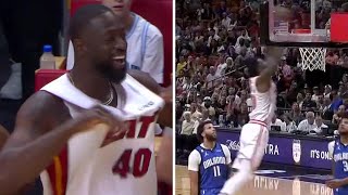 Udonis Haslem catches alleyoop at 42yearsold 😳 Dwyane Wade gets out of his seat 🔥 [upl. by Alahcim323]