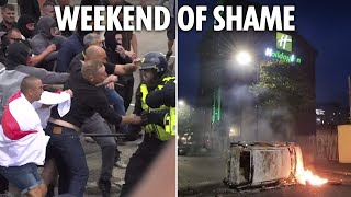 Thugs target migrant hotels clash with cops amp set cars on fire as riots sweep across UK [upl. by Yvi]