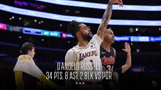 DAngelo Russell drops 34 points amp 8 assists in win vs Portland [upl. by Yrailih]