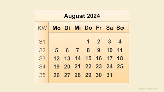 Kalender August 2024 [upl. by Iroak]