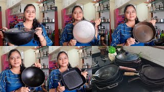 cast iron cookware collection which dosa TAWA KADHAI best to buy demo review🥘how to season castiron [upl. by Yeleak]