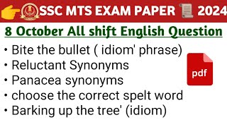 SSC MTS EXAM PAPER 📜 7 amp 8 October All shift Question sscmts english synonymsandantonyms [upl. by Casimir]