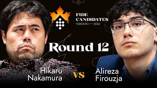 Round 12  Hikaru Nakamura vs Alireza Firouzja  FIDE Candidates 2024 [upl. by Odnomra]