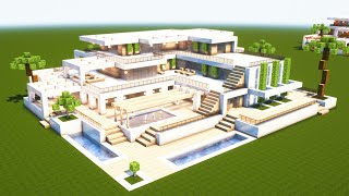 GROßE MODERNE VILLA mit POOL in MINECRAFT bauen TUTORIAL HAUS 330  Part 3 [upl. by Eadith]