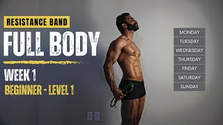 WEEK 1  RESISTANCE BAND FULL BODY WORKOUT LEVEL 1  12WEEK TRAINING PROGRAM  Fitness My Life [upl. by Moncear9]