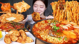 ASMR MUKBANG  걸쭊한 순두부불닭볶음탕면 ❤️‍🔥 바삭한 고기군만두와 매운 파김치 마무리로 라죽까지 먹방 Soft Tofu Buldak Ramyun amp Kimchi [upl. by Lebasi]