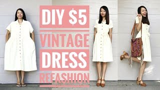 DIY 5 VINTAGE DRESS REFASHION  How to Transform Old Clothes [upl. by Ribaj]