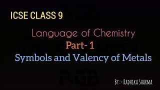 ICSE CLASS9  Language of Chemistry  Chapter 1  PART1  Symbols and Valency [upl. by Nagap207]