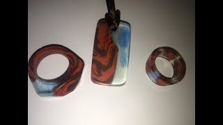 DIY Schmuckset  GießharzFimo in HolzoptikArmreifen Ring Anhänger Resin [upl. by Anitsirk625]