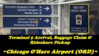 Chicago O’Hare Airport – Terminal 5 Arrival Baggage Claim and Rideshare Pickup [upl. by Anirtep]