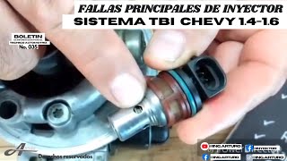 FALLAS PRINCIPALES DE INYECTOR DE SISTEMA TBI CHEVY 1416 BOLETIN 35 [upl. by Obeded]