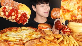 ASMR MUKBANG CHEESEBURGERS amp PIZZA amp CHEESE CORN DOGS amp FRENCH FRIES amp CHICKEN NUGGETS amp ONION RINGS [upl. by Gilus]