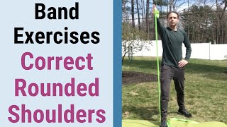 7 Resistance Band Gym Exercises for Correcting Rounded Shoulders at Home NO Gym Needed [upl. by Ahset]