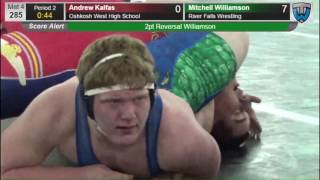 285 Mitchell Williamson River Falls Wrestling vs Andrew Kalfas Oshkosh West High School 6476427104 [upl. by Noxid]