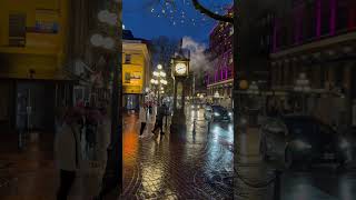 Gastown Clock in Vancouver at winter night Everything was so vibrant and beautifulcitywalk [upl. by Roselba]