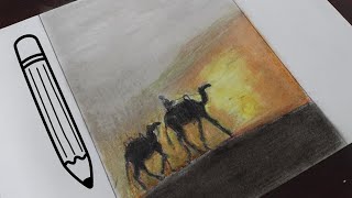 Beautiful scenery for beginners  desert sunset drawing  desert sunset [upl. by Rashidi]