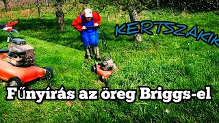 Fűnyírás a hegyi birtokon Öreg Briggs motoros fűnyíró [upl. by Teressa]