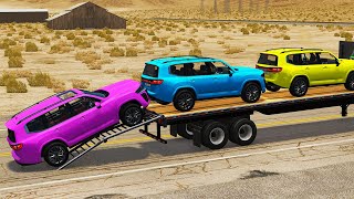 Flatbed Trailer new Toyota Cars Transportation with Truck  Pothole vs Car 115  Bng Wuchuchu Games [upl. by Bazil]