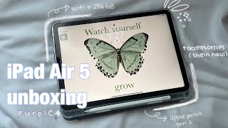 iPad Air Gen 5 256GB Purple  Apple Pencil unboxing ˚ ༘♡ ⋆｡˚ ft SHEIN haul unboxing etc [upl. by Rehtae]