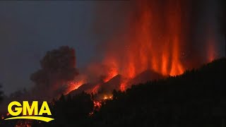 Volcano eruption destroys over 100 homes in Canary Islands [upl. by Ahsikam211]