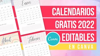 CALENDARIOS GRATIS 2022 para imprimir editables en canva PDF [upl. by Downe663]