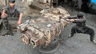 Restoration Mercedes Truck Transmission with Basic Tools  How to Rebuild Broken Transmission [upl. by Nelon766]