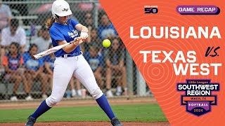 Game Highlights Texas West vs Louisiana  Little League Softball Southwest Region Tournament [upl. by Ynaffital723]