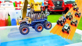 핫휠 몬스터 트럭 자동차 장난감 색깔놀이 포크레인 트럭놀이 Hotwheels Monster Truck Color Play [upl. by Clite245]