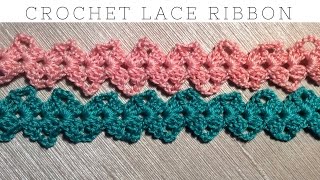 Simple Crochet Lace Ribbon Tape Tutorial [upl. by Kurtis]