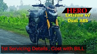 Hero Xtreme 160r 4v dual channel ABS Single seat 1st service cost heroxtreme160r4v  bill [upl. by Ahseral371]