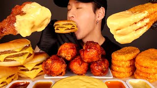 ASMR CHEESY BBQ CHICKEN amp TRIPLE CHEESEBURGERS amp HASH BROWNS No Talking EATING SOUNDS [upl. by Ytoc]