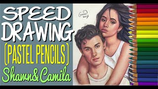 HOW TO DRAW with PASTEL PENCILS Fet Shawn Mendes amp Camila Cabello  Green Foundation Technique [upl. by Maleki]