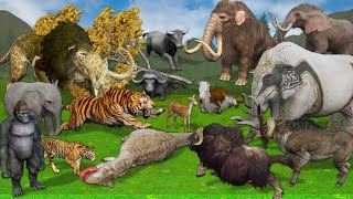 Dinosaur Attack Tiger Cub Cow Elephant Saved by Big Bull Vs Monster Lion [upl. by Leavelle23]