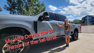 Wife Drives my 2024 Ford Super Duty Tremor 73 Godzilla for the first timeits big [upl. by Jara]