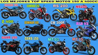 Top 13 Mejores Top speed Motos 150 a 400cc 😱🚀 [upl. by Mairam]