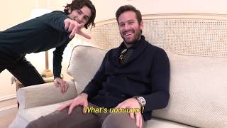 Timothée Chalamet photobombs Armie Hammers interview  LOFFICIEL [upl. by Namrak666]