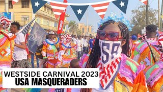 USA 🇺🇸 MASQUERADERS GREAT WESTSIDE CARNIVAL 2023 PERFORMANCE IN THE STREETS OF TAKORADI 🇬🇭 [upl. by Mozes813]